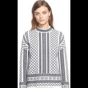 Tory Burch Melange Wool Mock Neck Ski Sweater, Grey/ Ivory, Small